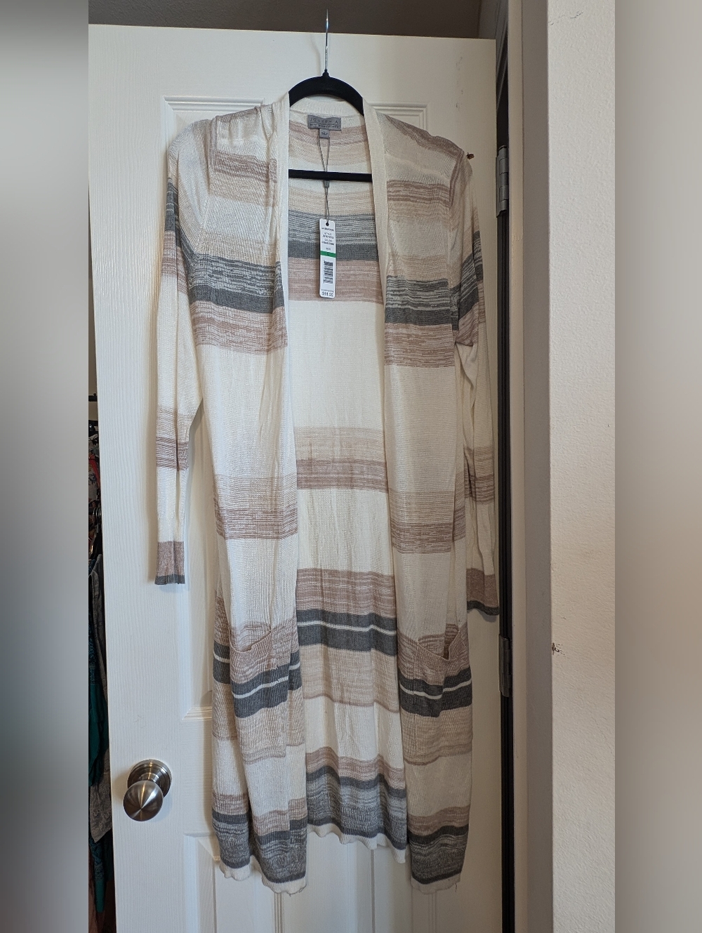 Joseph A Cream, Taupe & Gray Striped Open Lightweight Cardigan NWT